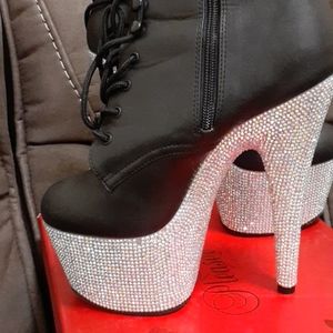 Pleaser boots with rhinestones